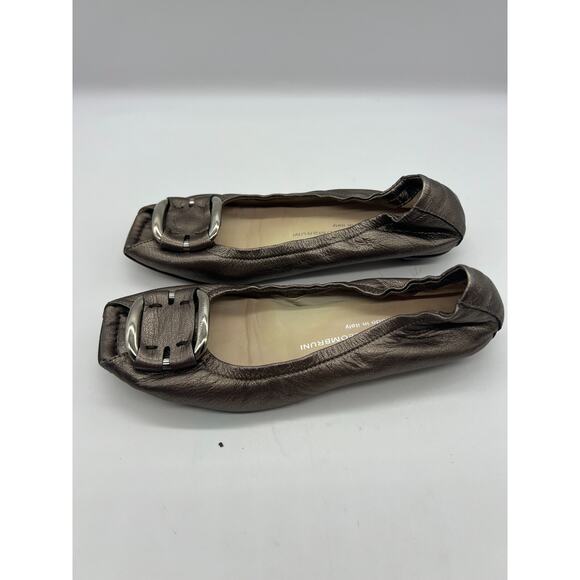 AGL Attilo Giusti Leombruni Peep Toe Leather Ballet Flats Metallic Italy 38.5 - Picture 6 of 7
